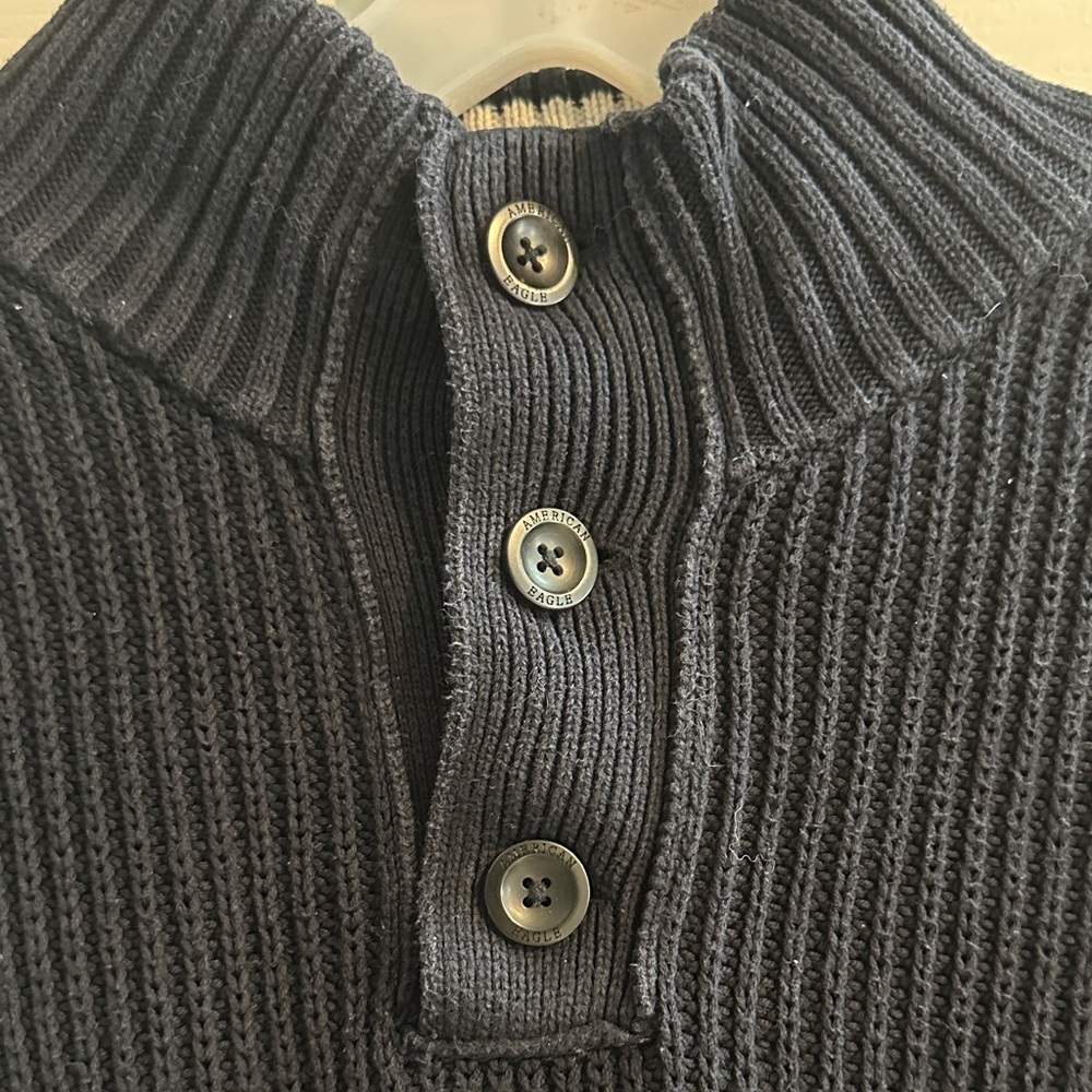 American Eagle Outfitters Y2K 2000s Navy Ribbed Mock Turtleneck Sweater Men’s L - Picture 4 of 10